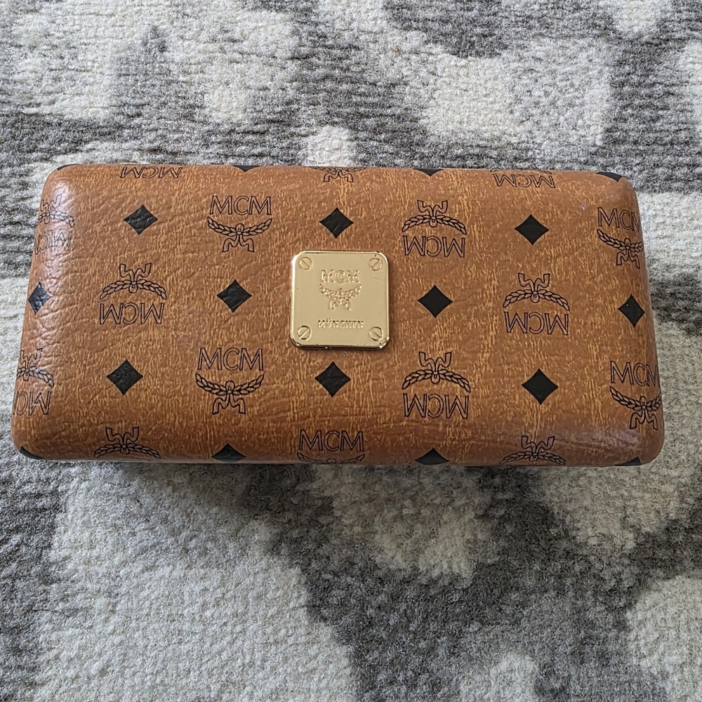 MCM Hardshell Sunglasses Case Signature Cognac Monogram Leather NEW